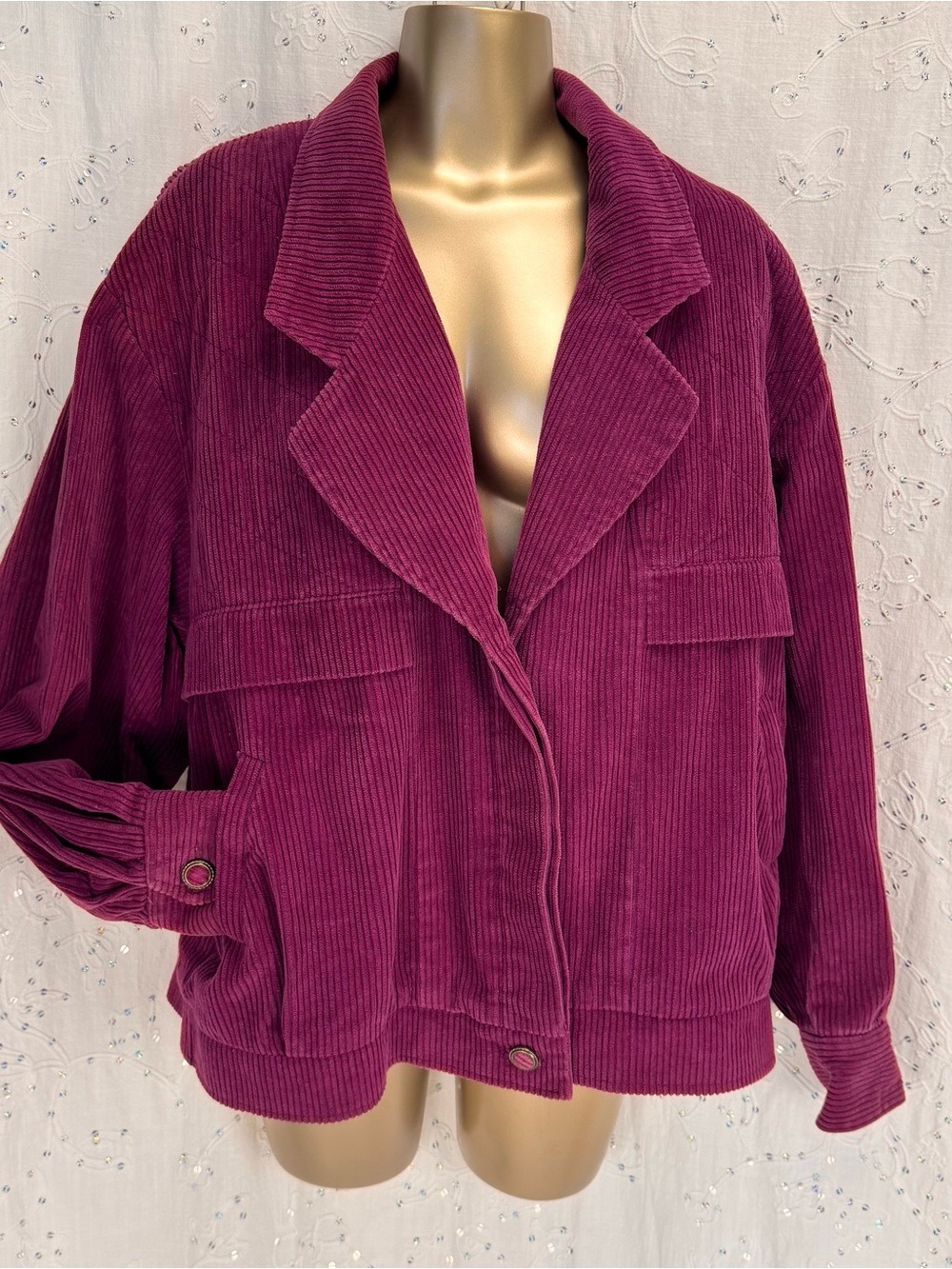 Vintage 80s Mister Leonard Plum Corduroy Oversized Jacket Size 14